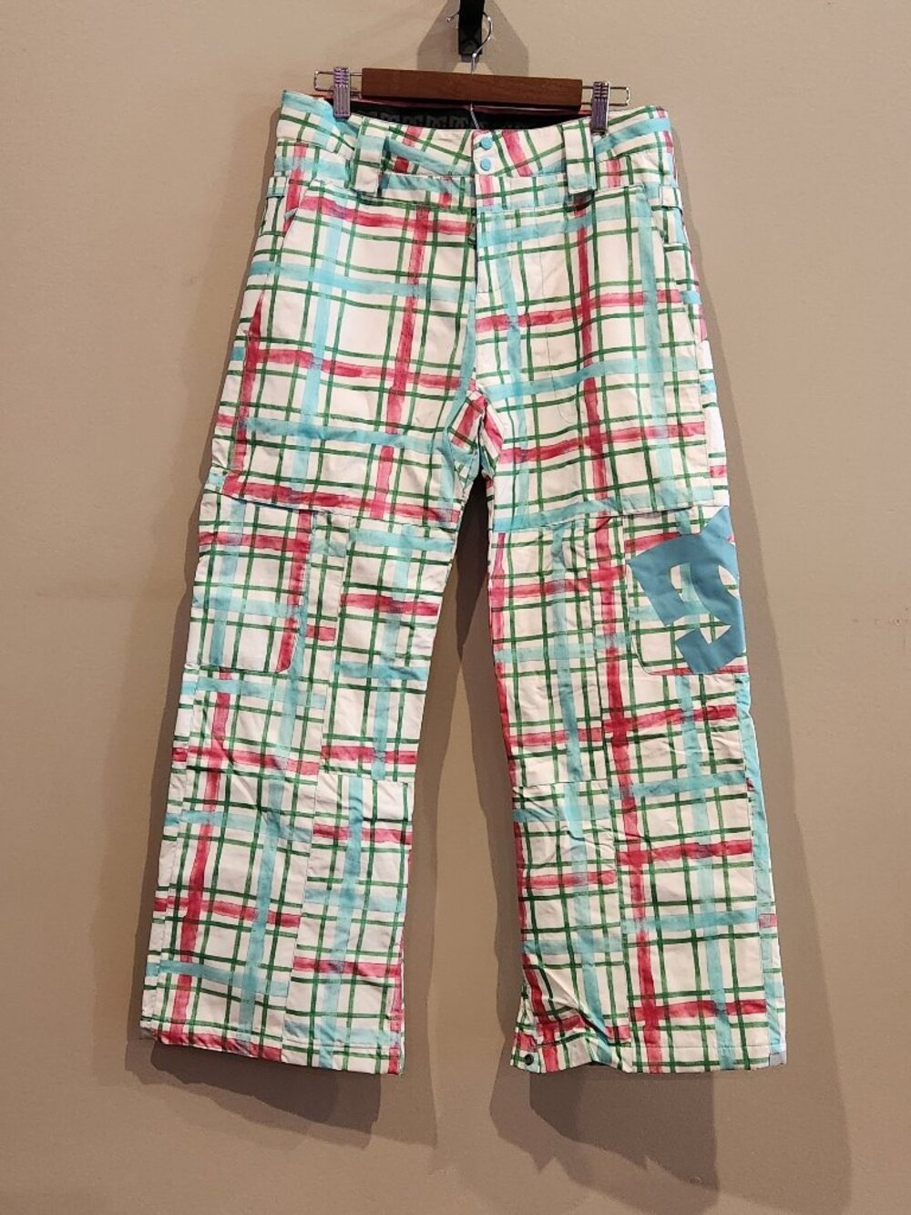 DC Girls XL Insulated Snow Ski Pants Plaid White Blue Pink Winter